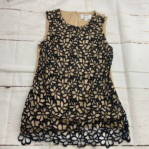 Lela Rose for Target Tan Black Floral Lace sleeveless top blouse women XS